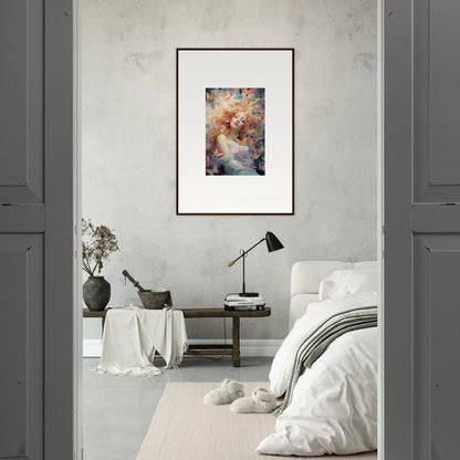 Framed wall art of a dreamy portrait in warm colors, perfect for room decor