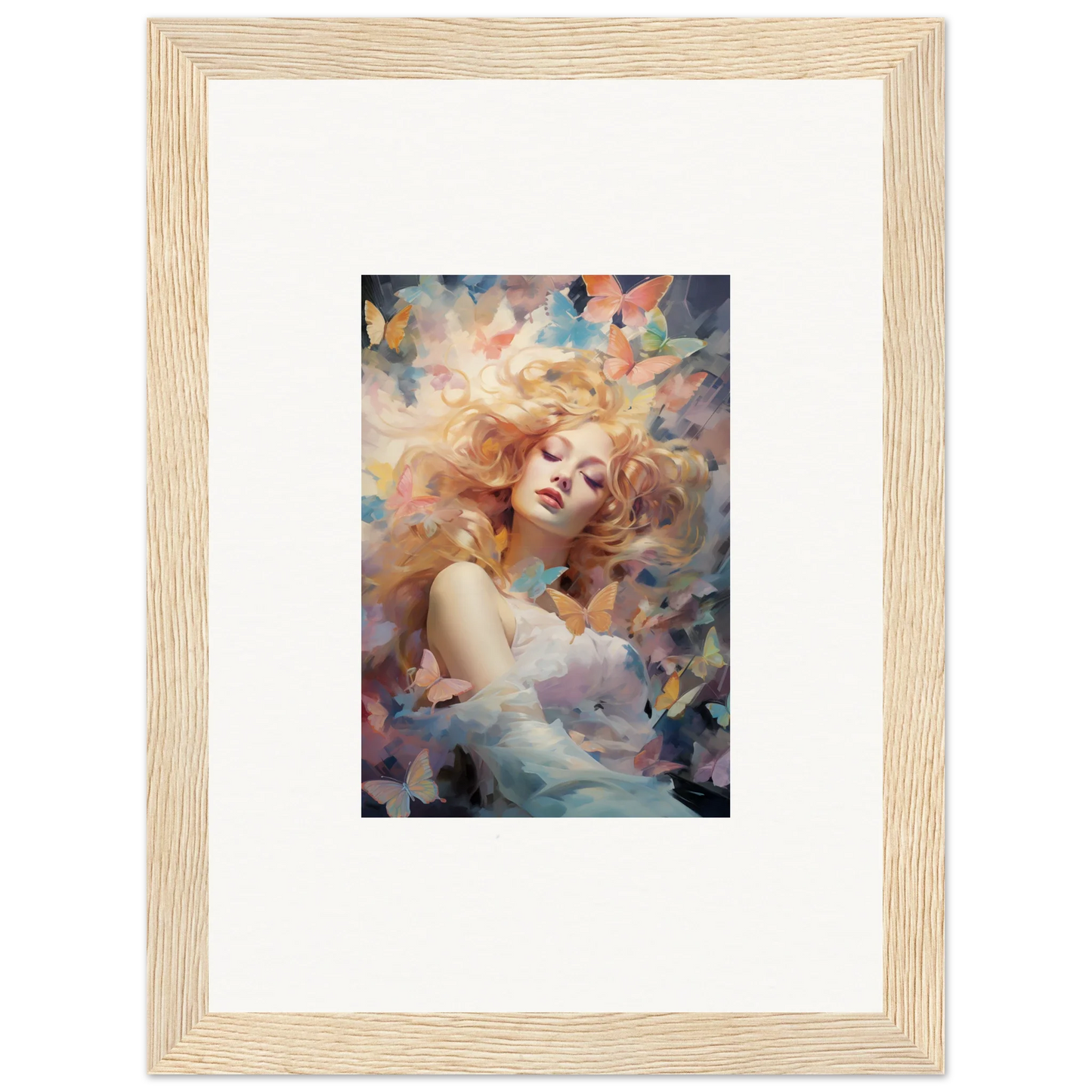 Framed wall art of a dreamy woman portrait, perfect for stylish room decor