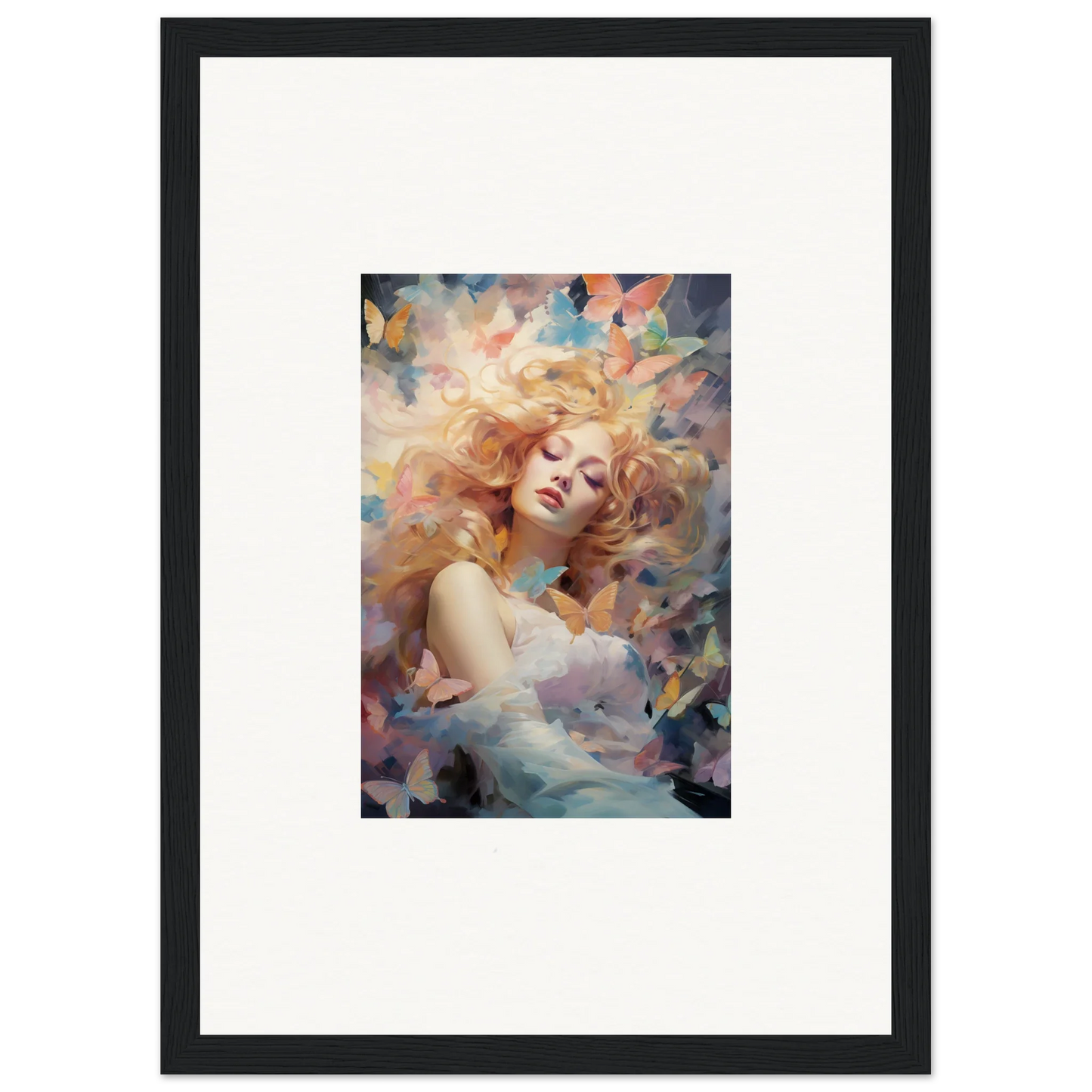 Framed wall art of a dreamy woman portrait for enchanting room decor