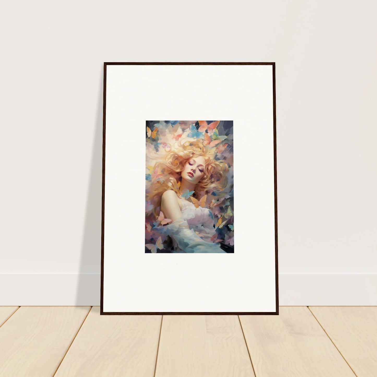 Dreamy woman portrait framed wall art, perfect for room decor or canvas prints