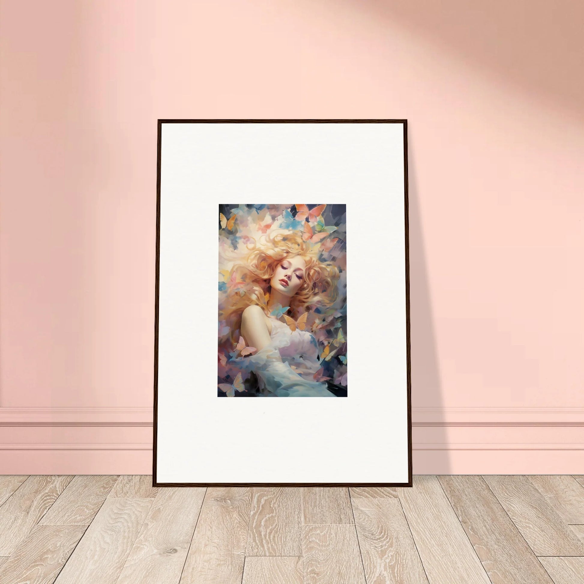 Ethereal portrait framed wall art in soft colors for stylish room decor