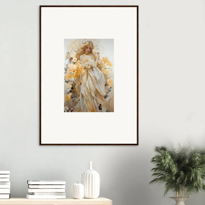 Framed wall art of an ethereal female figure in a flowy dress and blossom sway decor