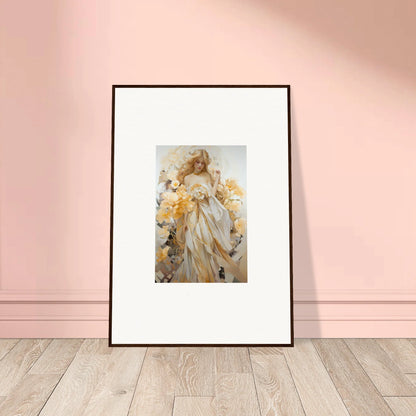 Framed wall art of an ethereal figure in gold and white for elegant room decor