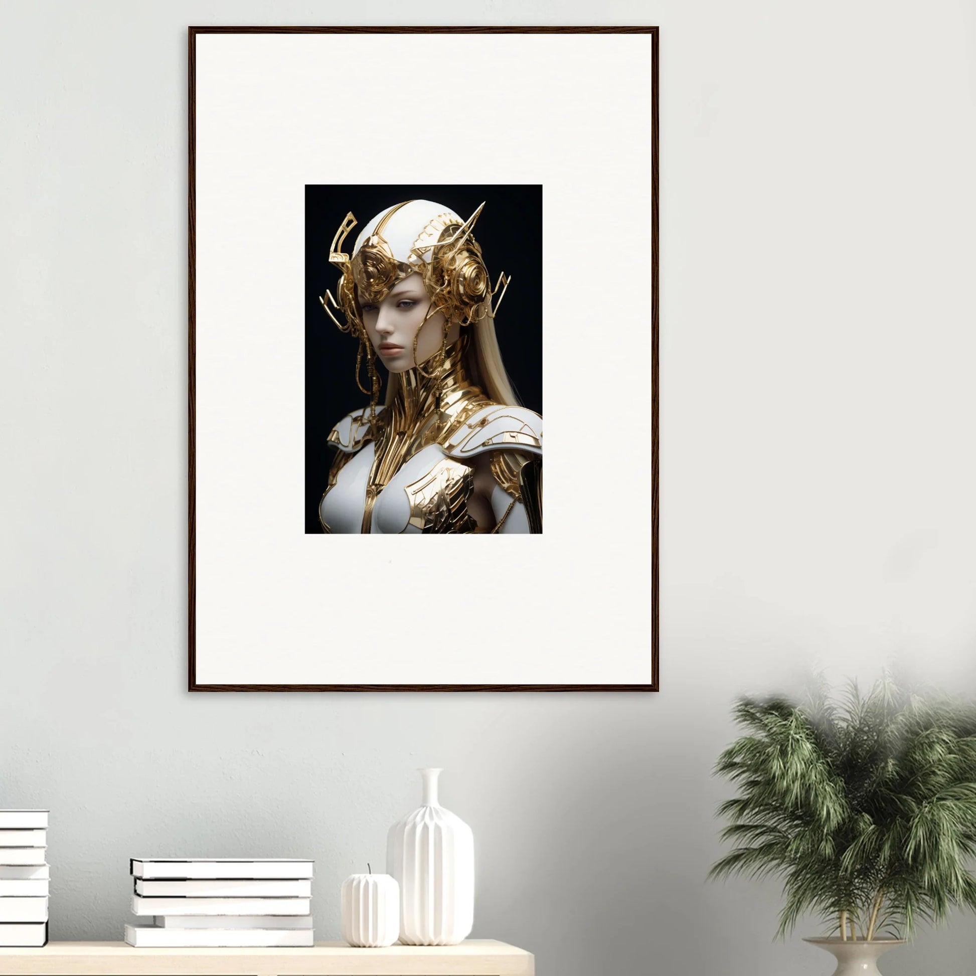 Framed wall art featuring a fantastical Elo Crowne figure for unique room decor