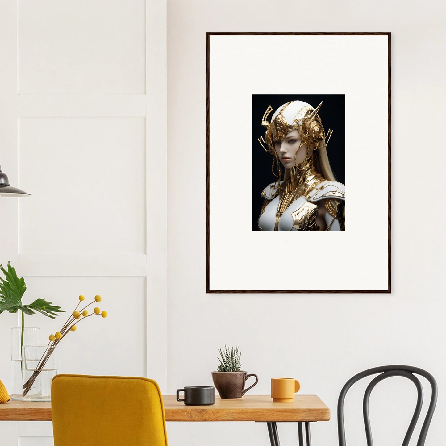 Framed wall art of an otherworldly figure, perfect for elegant room decor with Elo Crowne