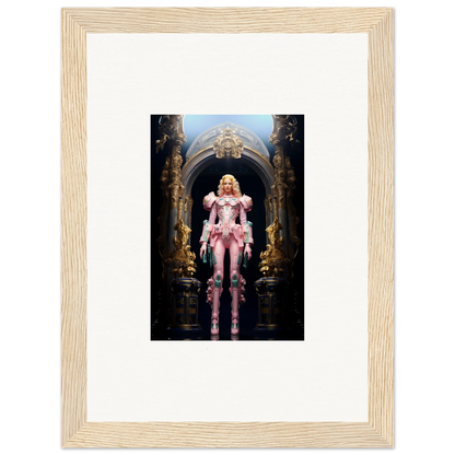 Framed wall art of a fantastical figure in pink, perfect for pastry vanguard room decor