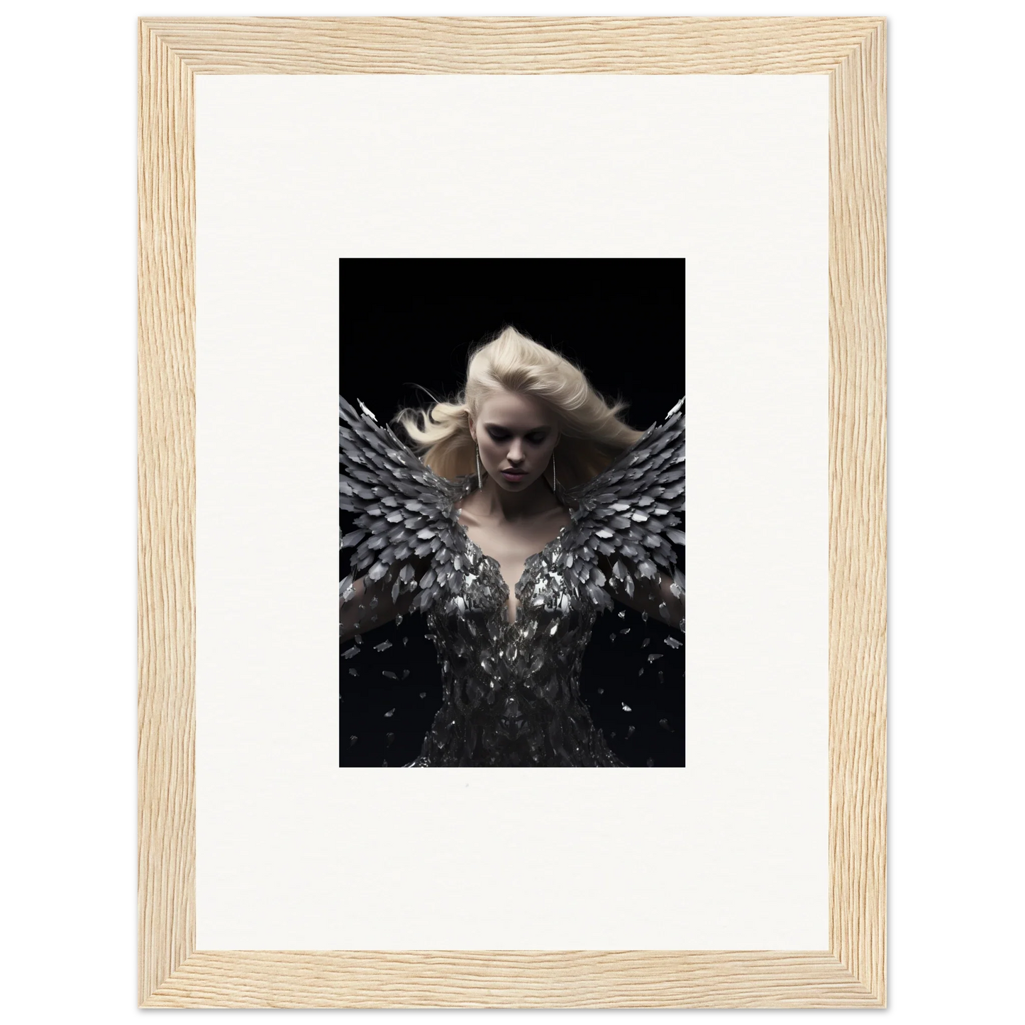 Framed wall art of a figure with dark wings, ideal for Phantom Reverie room decor