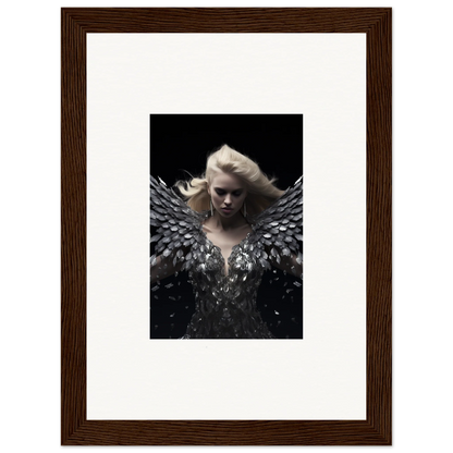 Framed artwork of a figure with metallic wings for Phantom Reverie room decor