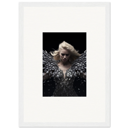 Framed wall art of a figure with black wings for elegant room decor, Phantom Reverie