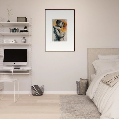 Framed wall art of a figure in an embrace, ideal for morning dichotomy room decor