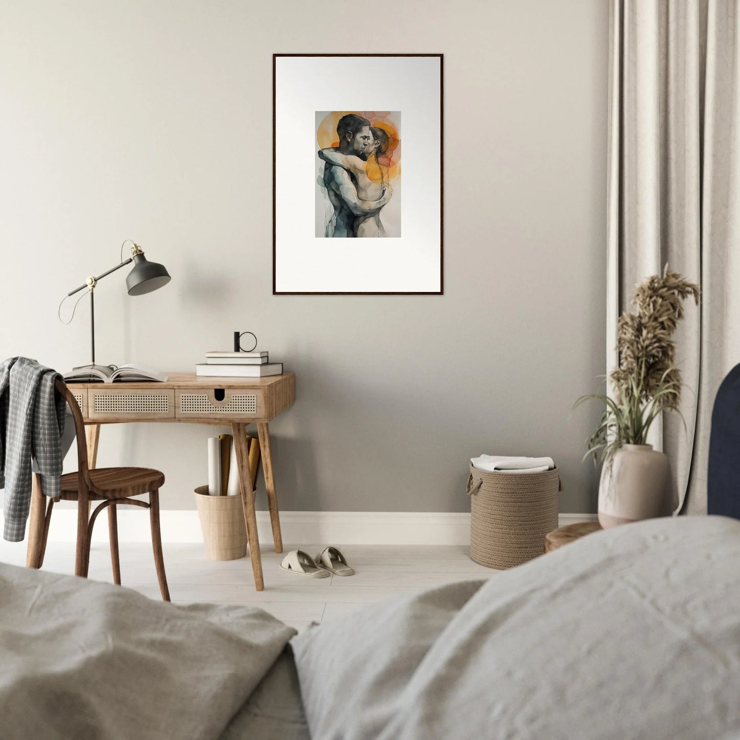 Framed wall art of a figure in sketchy style, suitable for morning dichotomy room decor