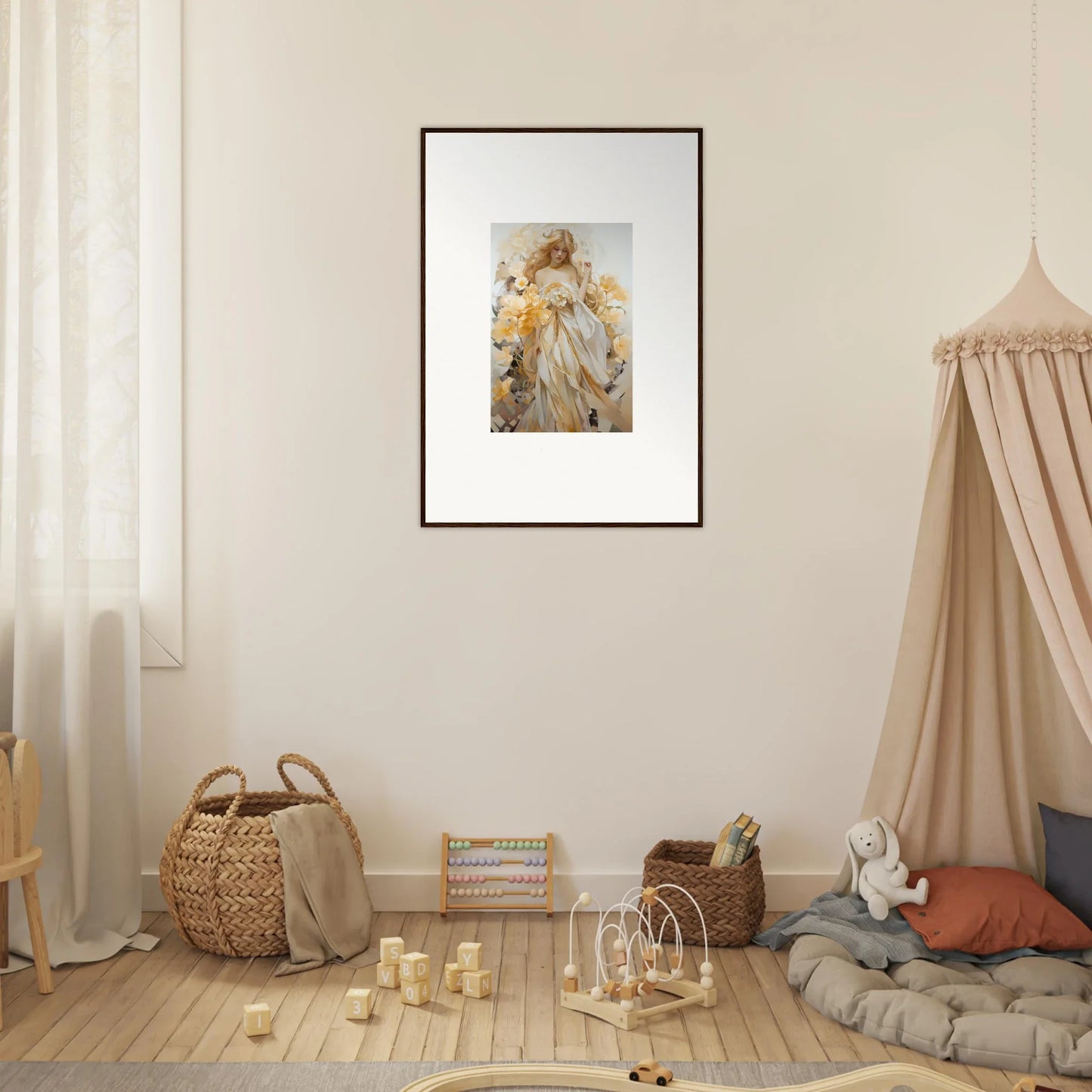 Framed wall art of a figure with golden hair, perfect for Blossom Sway room decor