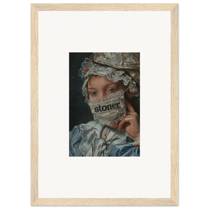 Framed wall art of figure in historical dress with face mask, part of Metamorphose Bliss