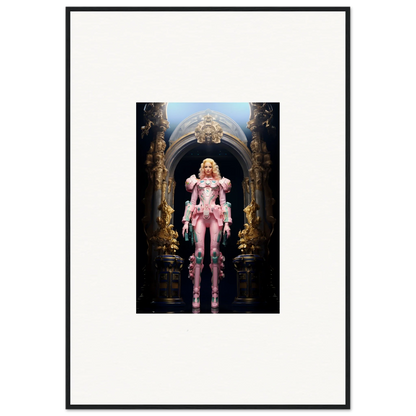 Framed wall art of a figure in ornate pink armor for unique room decor, Pastry Vanguard