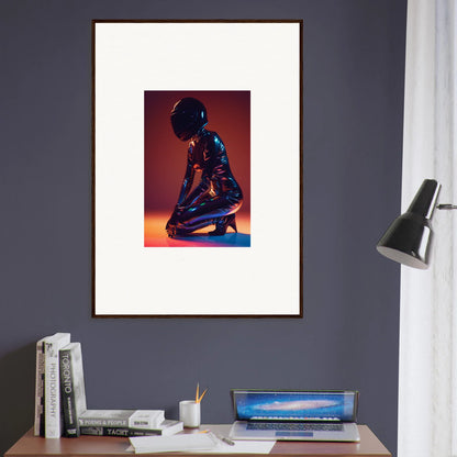 Framed wall art of a reflective figure on a vibrant background for Night Oracle room decor