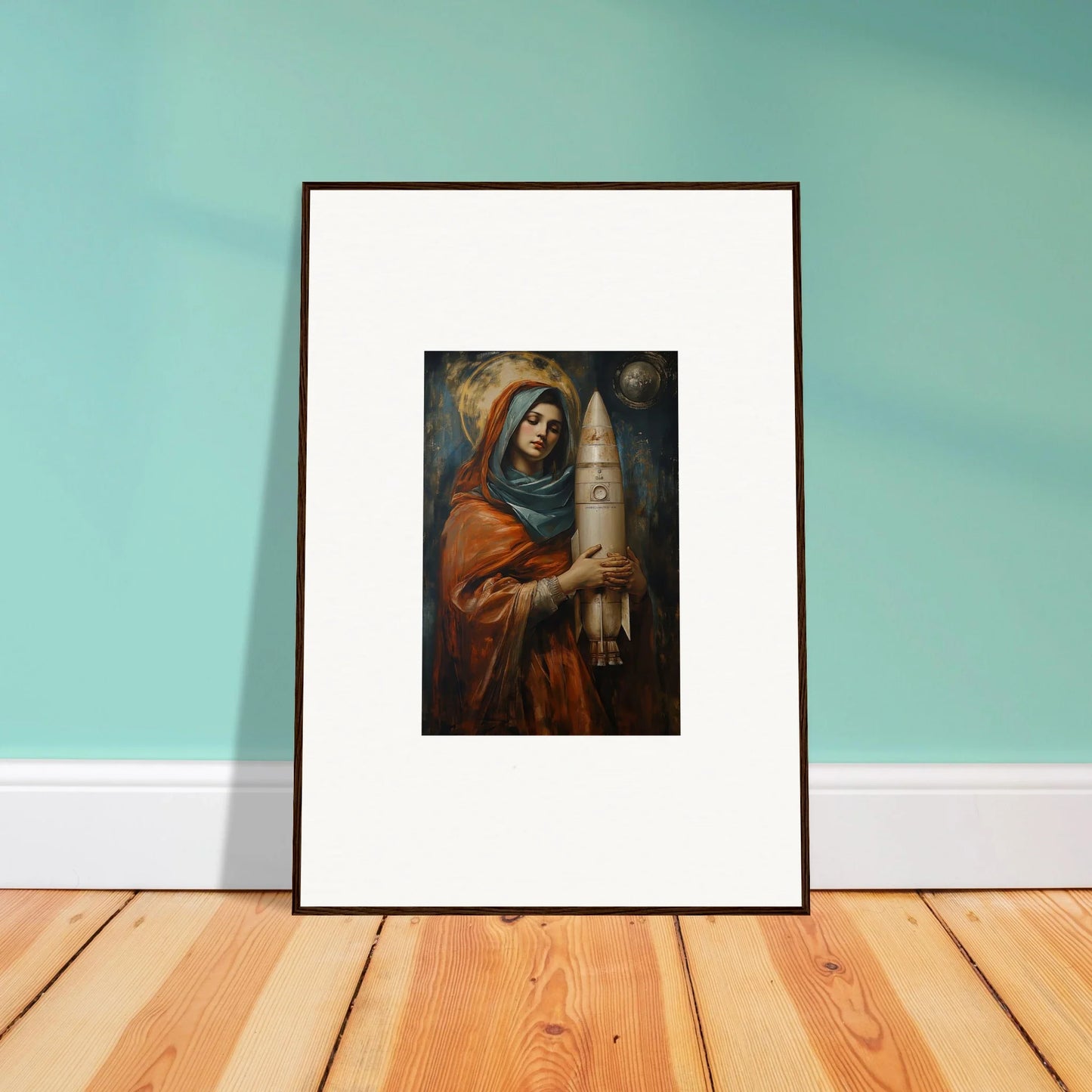 Framed wall art of a robed figure with a scroll for stylish room decor in Quantum Atelier