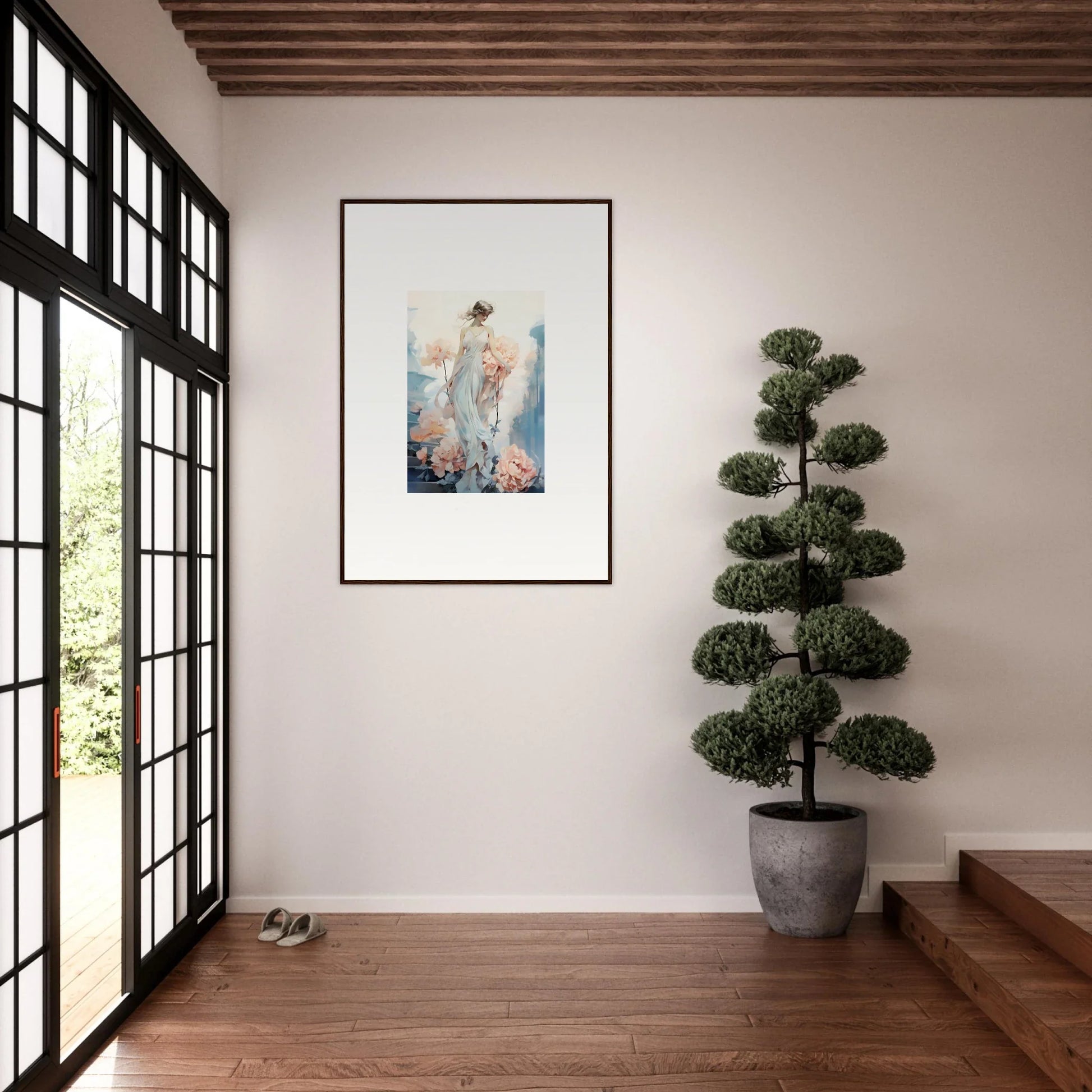 Framed wall art of a figure in pastel colors for Floral Ballet room decor