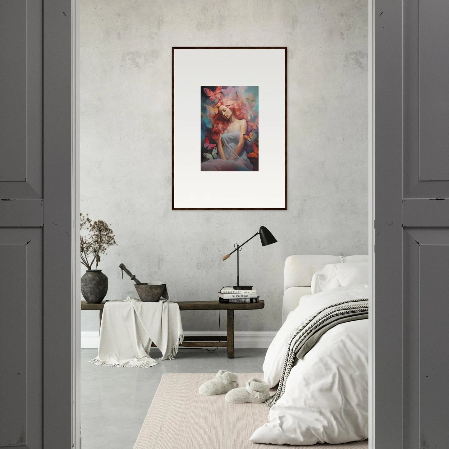 Framed wall art featuring a figure in a colorful dream stream, ideal for room decor