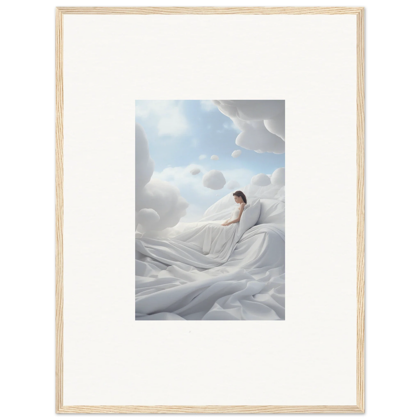 Framed wall art of a figure on white fabric, perfect for a cotton dream room decor