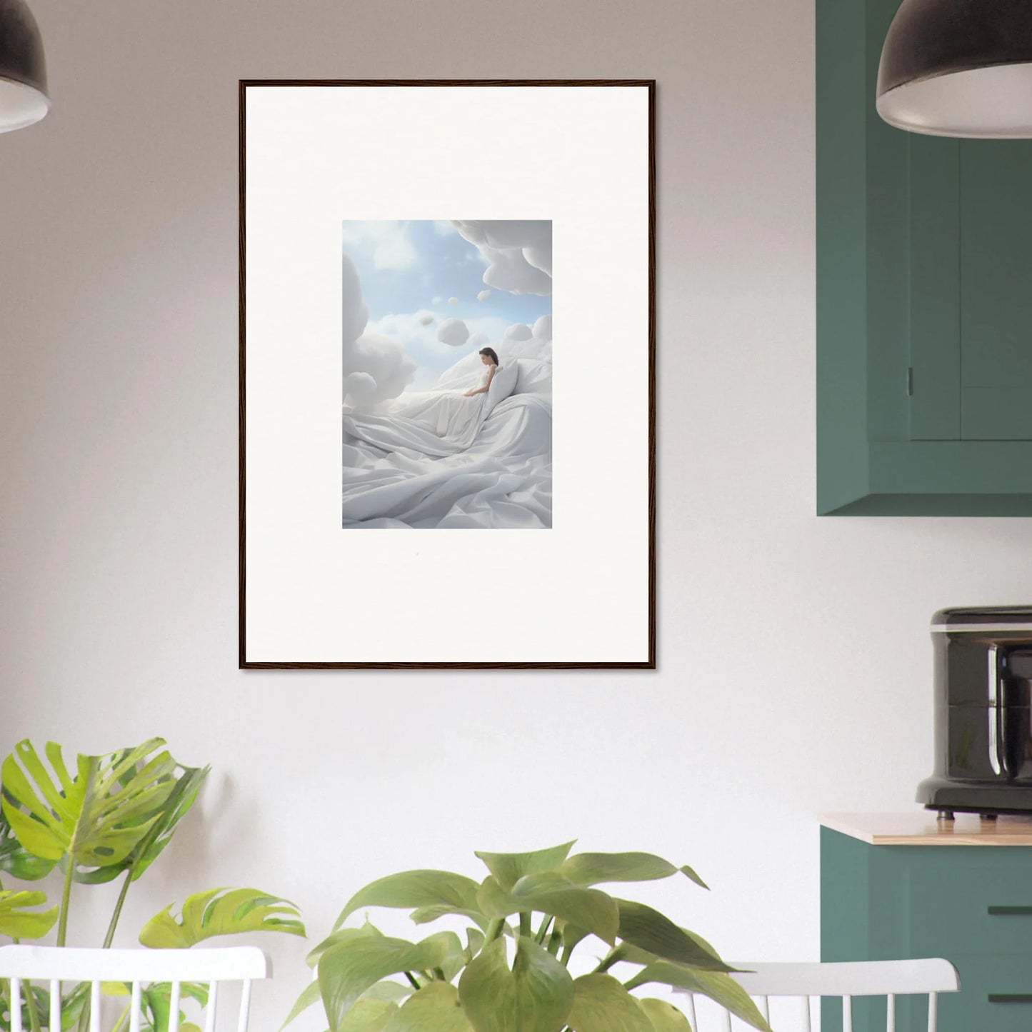 Framed wall art of a figure in white fabric, perfect for cotton dream room decor