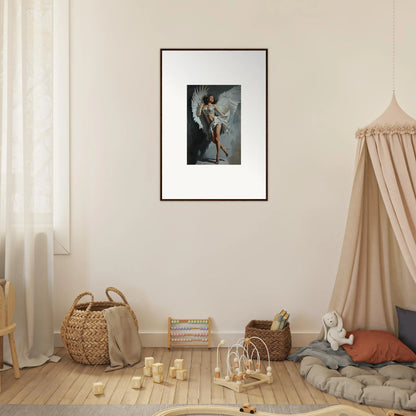 Framed wall art featuring a dynamic winged figure for bliss effervescent room decor