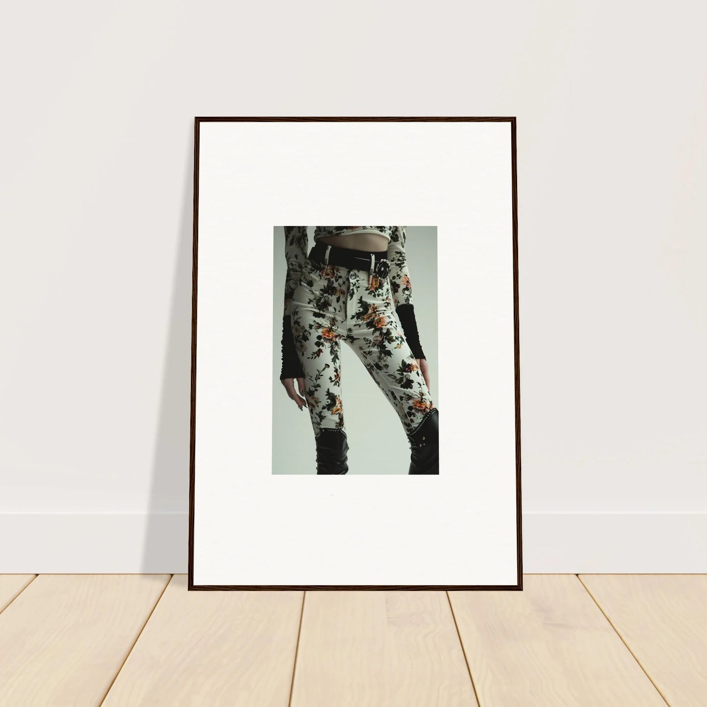 Framed wall art featuring floral-patterned legs for chic garden couture room decor