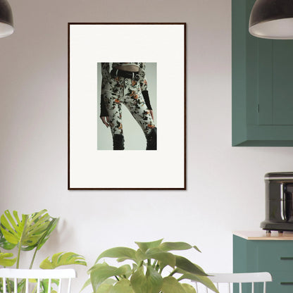 Framed wall art of floral-patterned pants for stylish Garden Couture room decor