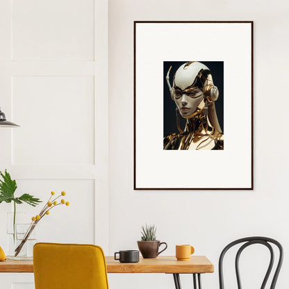 Framed wall art of a golden humanoid figure, perfect for botanical sonata room decor