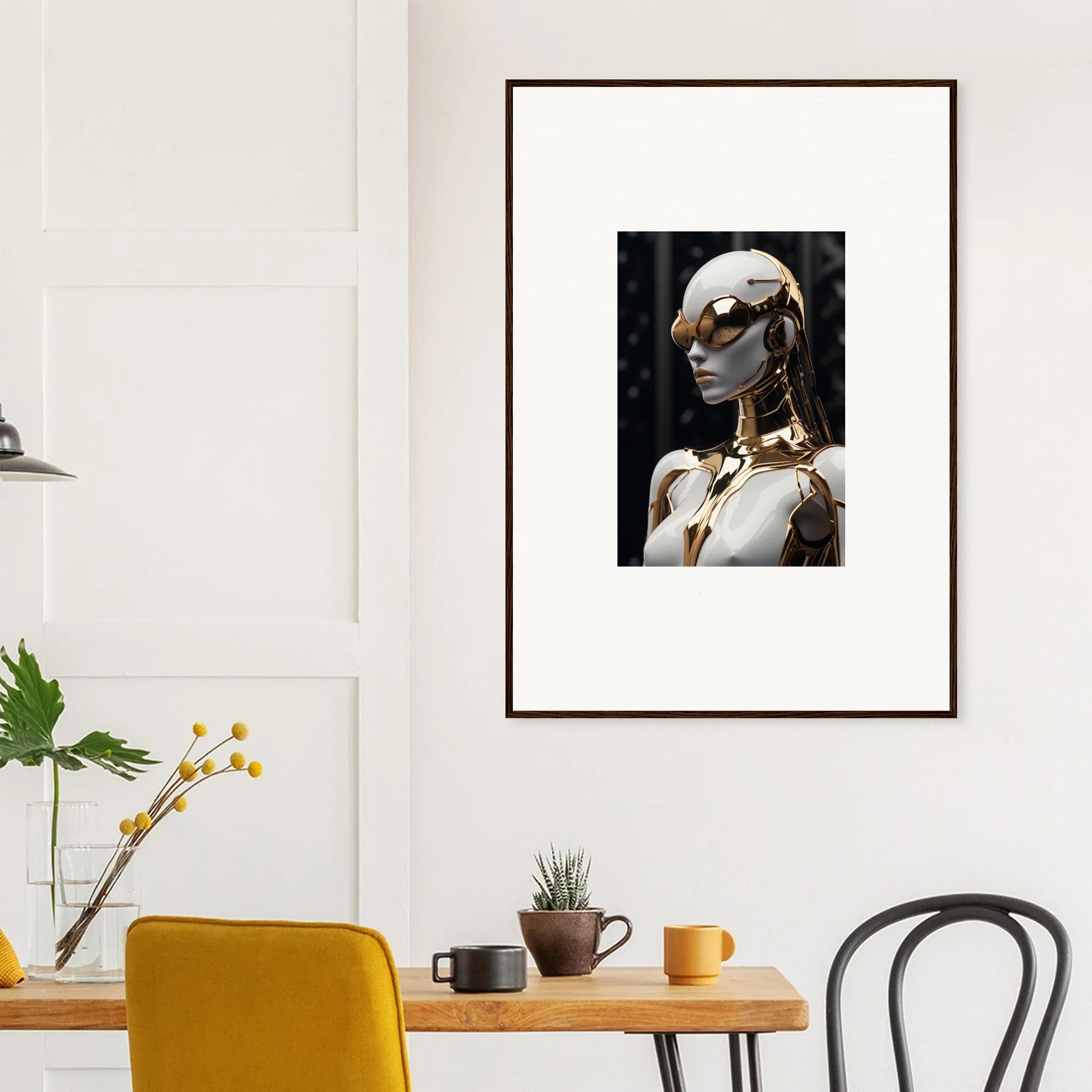 Framed wall art of a futuristic humanoid robot for stylish room decor with Psyche Glimmer