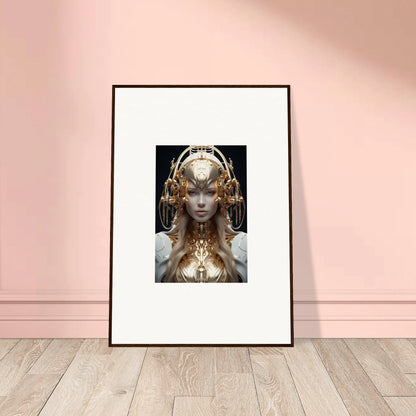 Framed wall art of Golden Mind Reverie featuring a golden humanoid figure for room decor