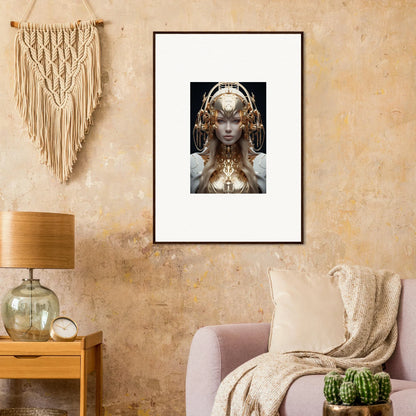 Framed wall art of a golden female figure, perfect for mind reverie room decor