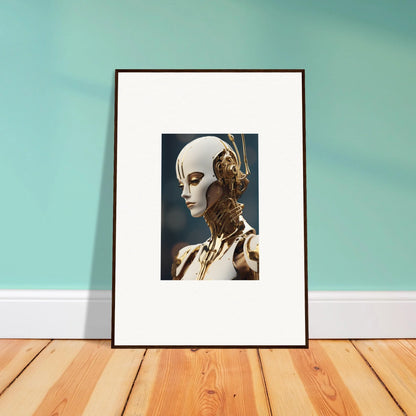 Framed wall art of humanoid robot showcasing whiskey obedient room decor style