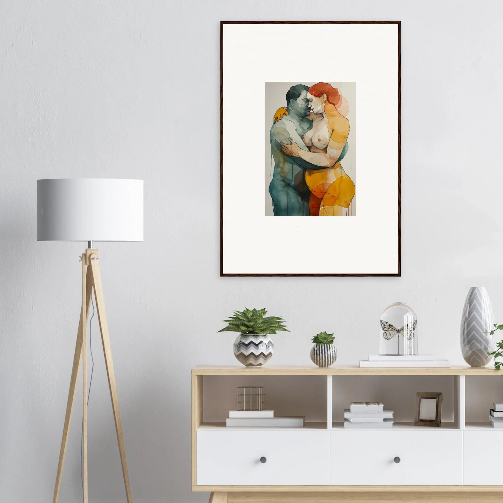 Framed wall art of Patina Embrace capturing a tender moment for elegant room decor