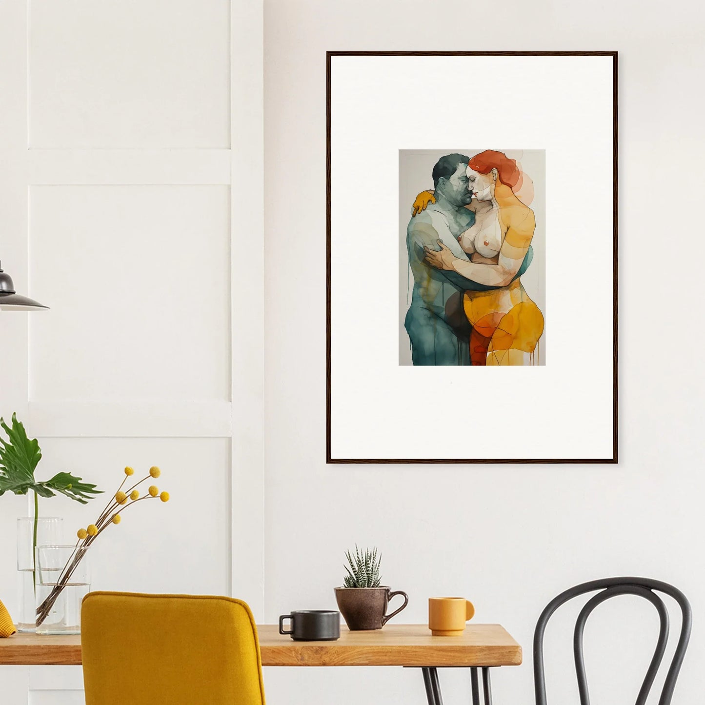 Framed wall art of Patina Embrace in vibrant blue and orange for stylish room decor