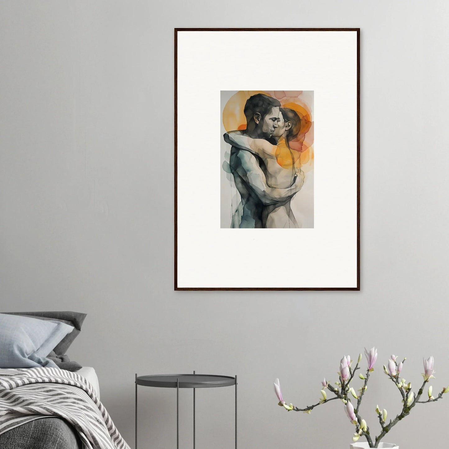 Framed wall art of two figures embracing, perfect for morning dichotomy room decor