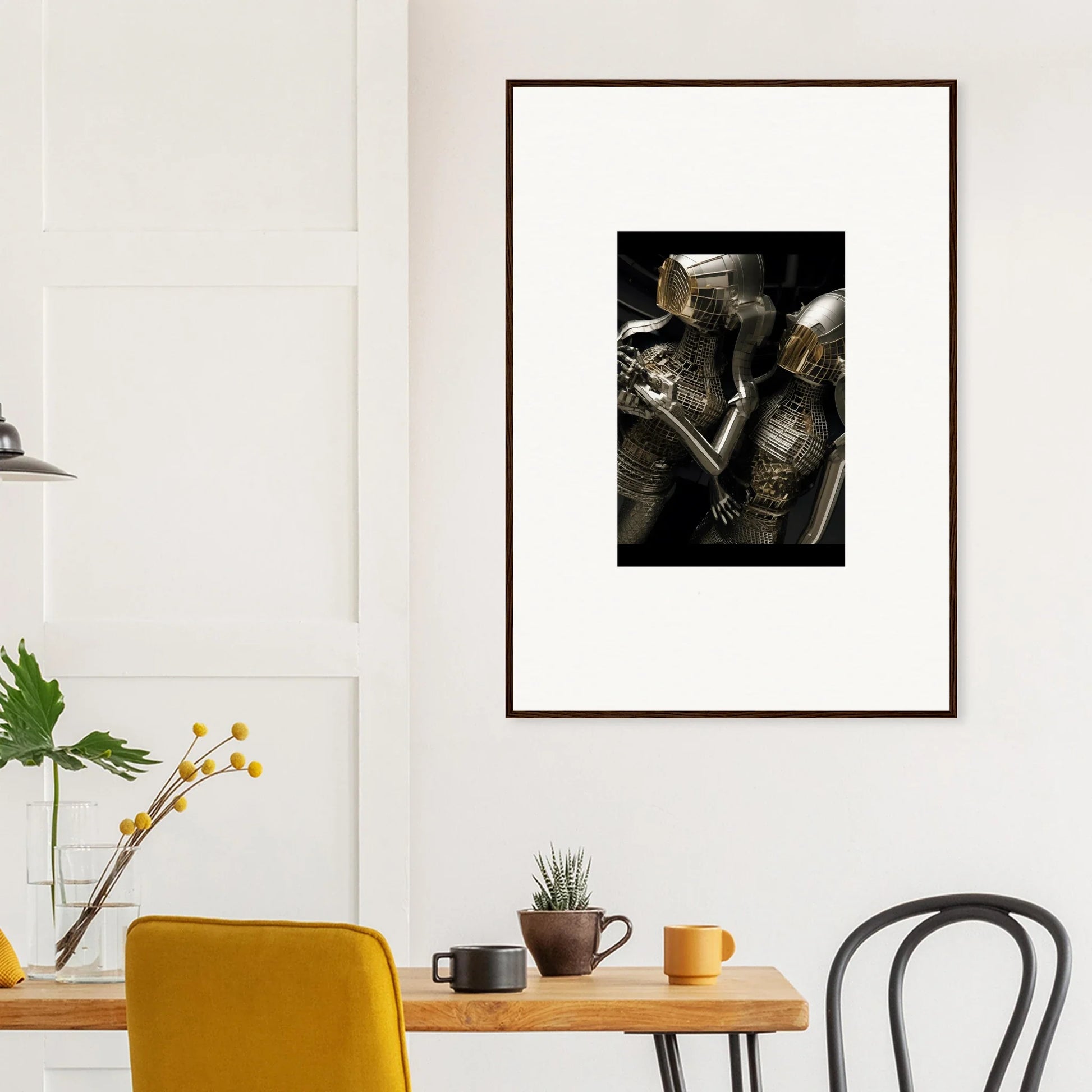 Framed wall art of medieval armor and weaponry in dark tones for Alloy Dreams room decor