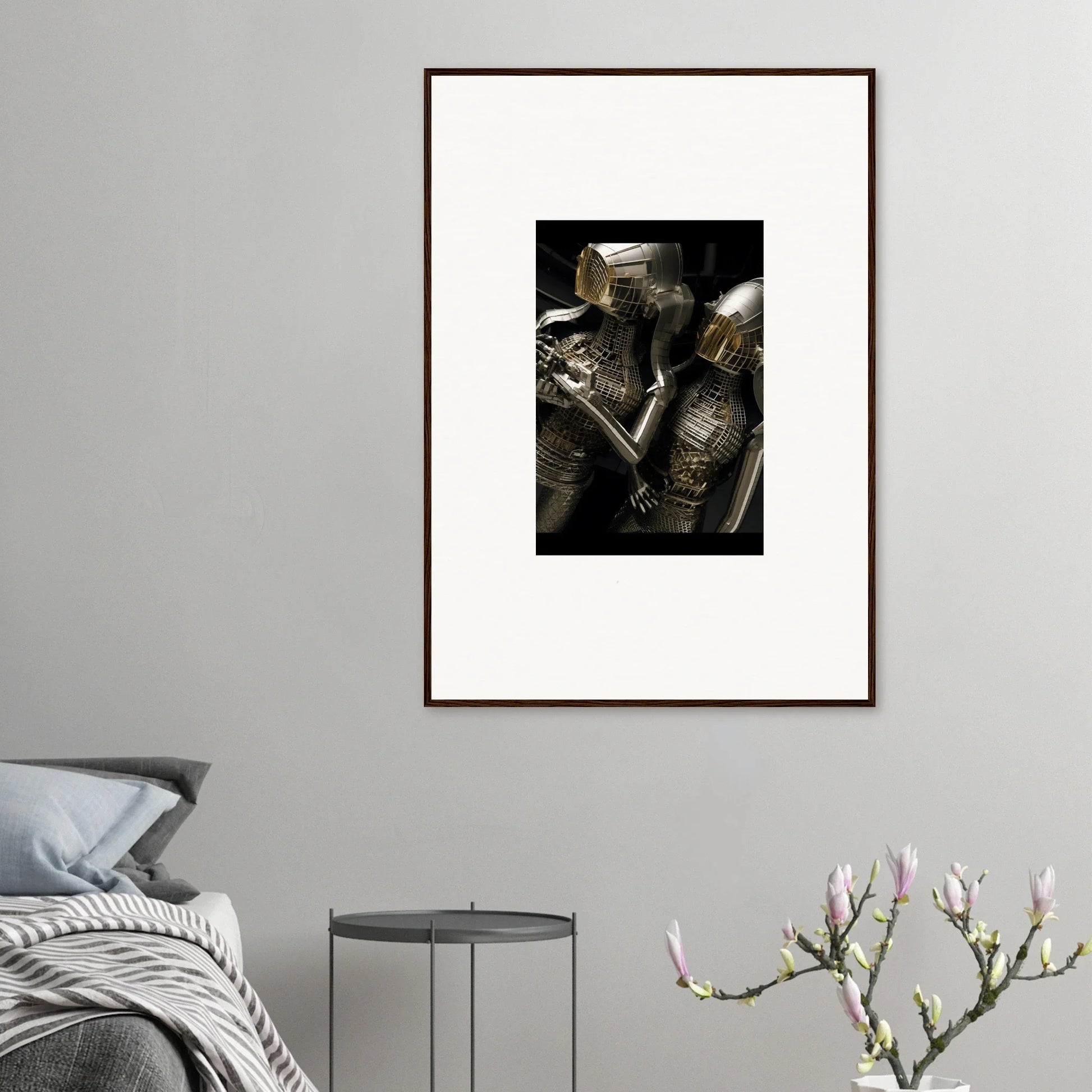 Framed wall art of medieval knight armor and weaponry for stylish room decor