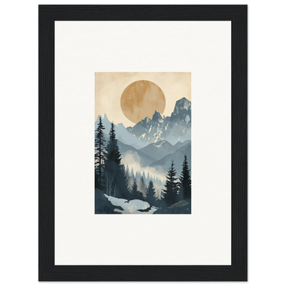 Framed wall art of a misty mountain landscape for Alpine Serenade room decor