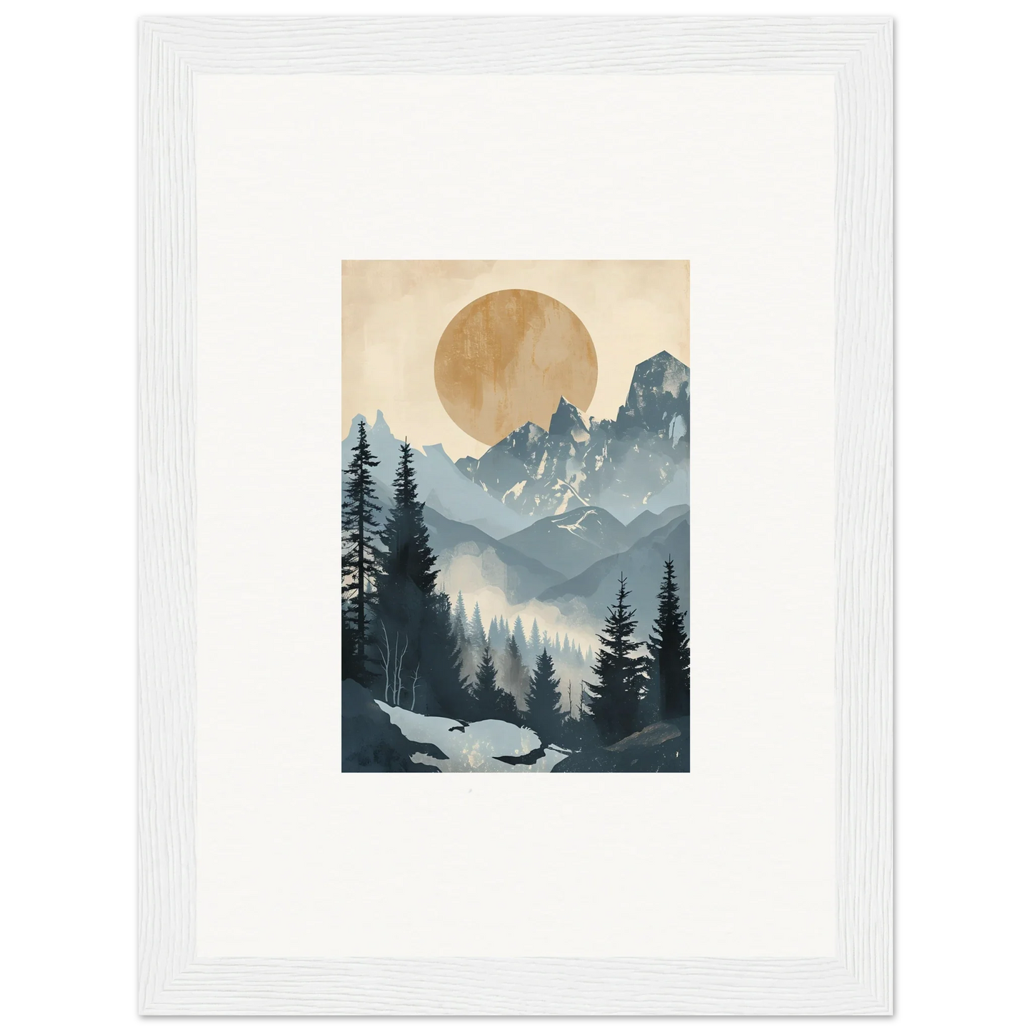 Framed wall art of an alpine serenade with a sunny mountainous forest landscape