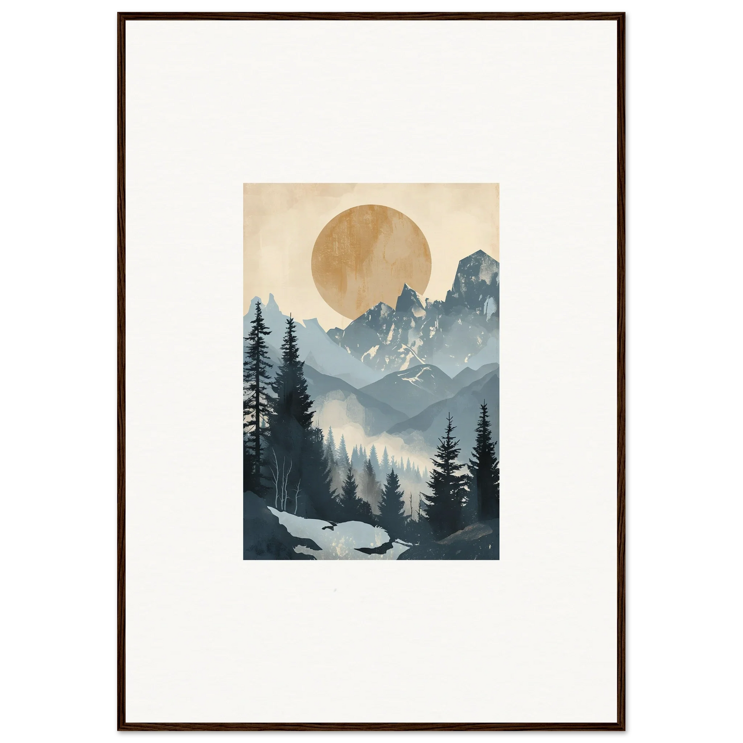 Framed wall art of Ephemeral Alpine Serenade showcasing a sunlit forest landscape