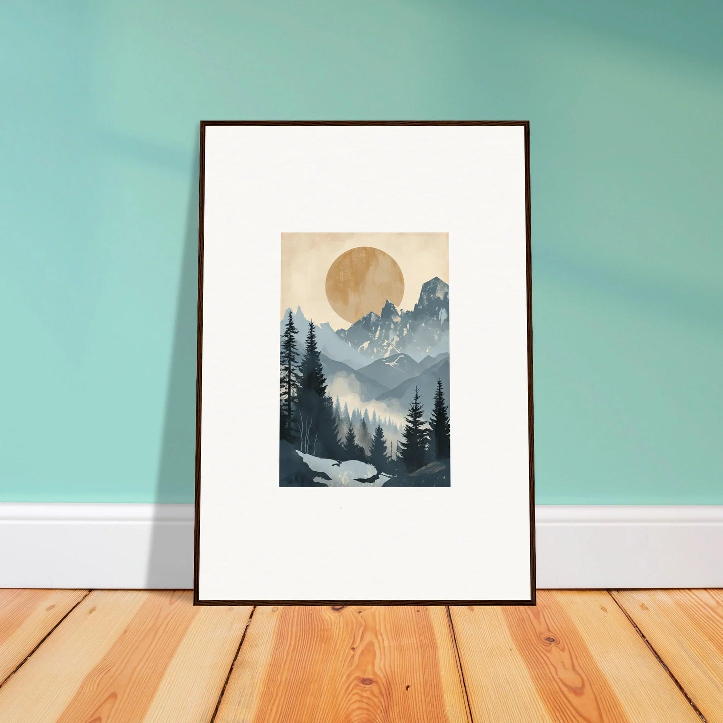 Framed wall art of a mountainous landscape, perfect for alpine serenade room decor