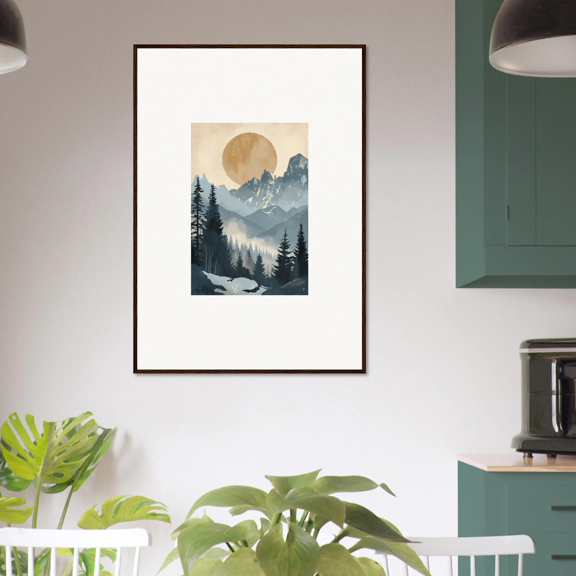 Framed wall art of Ephemeral Alpine Serenade showcasing a sunlit mountain landscape