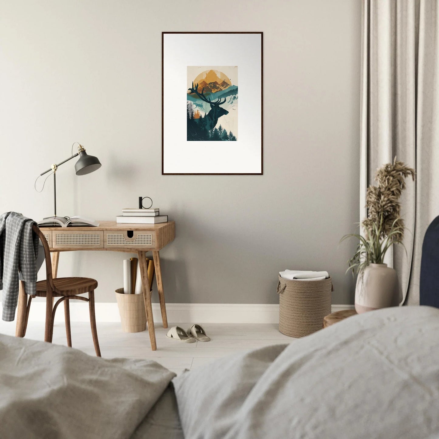 Framed wall art featuring a mountainous landscape, perfect for reflection solace in room decor