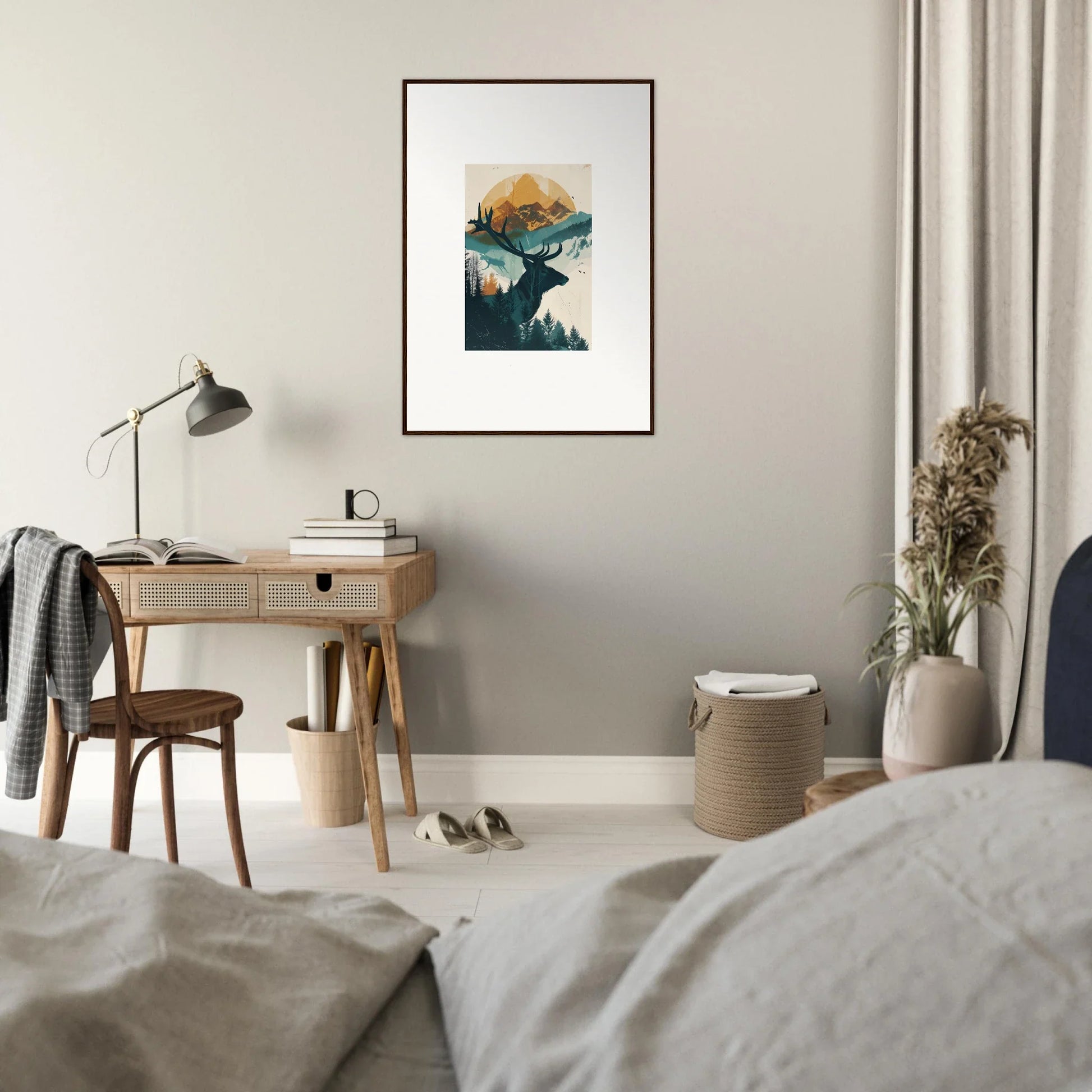 Framed wall art featuring a mountainous landscape, perfect for reflection solace in room decor