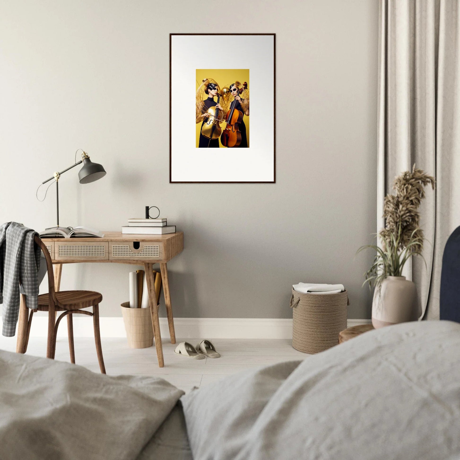 Framed wall art of musicians with instruments, perfect for Dive Illusions room decor