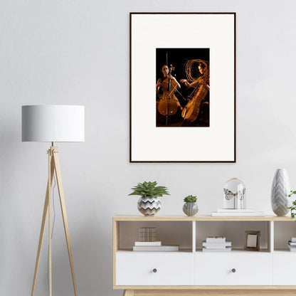 Framed wall art of musicians playing string instruments, perfect for room decor