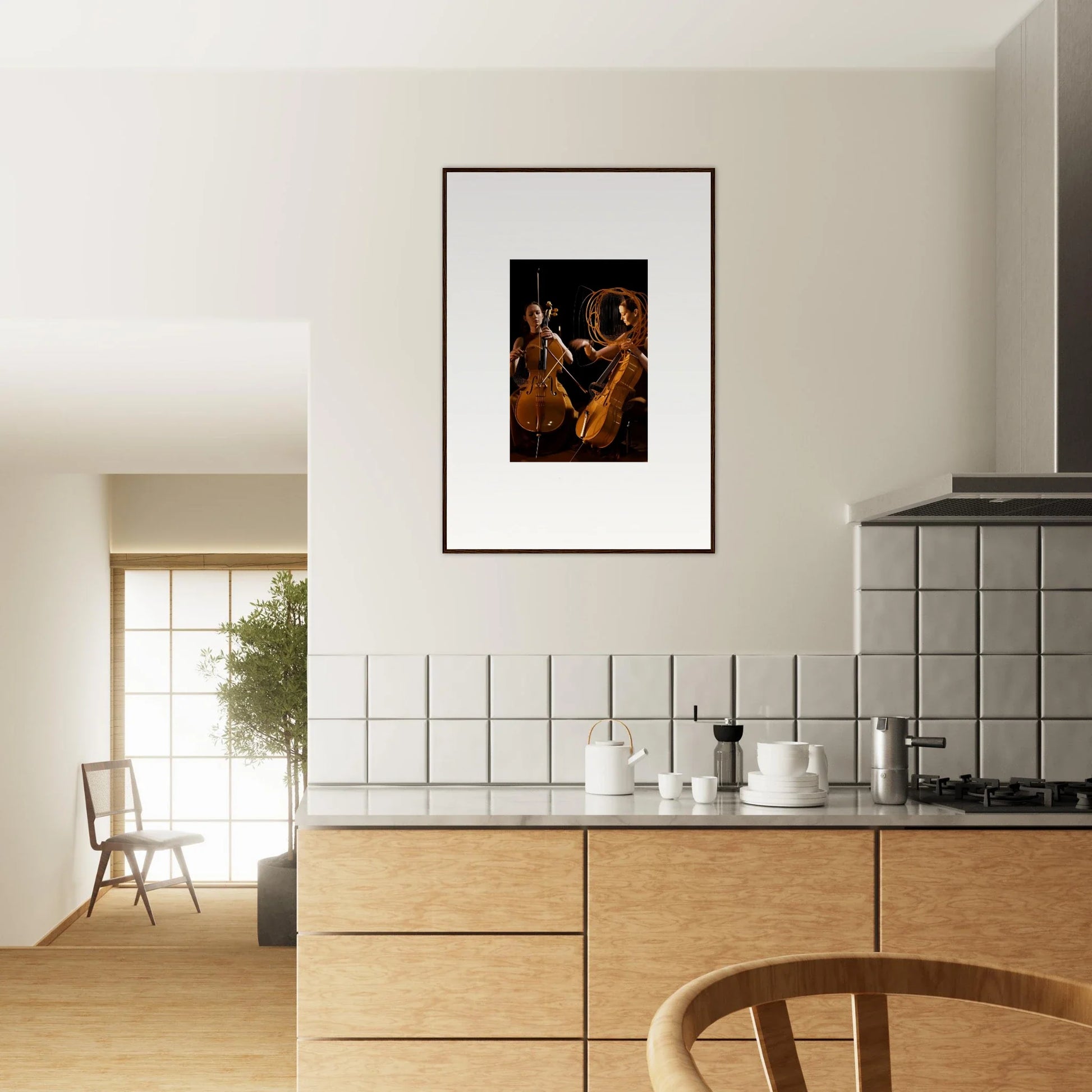 Framed wall art of musicians playing stringed instruments for stylish room decor