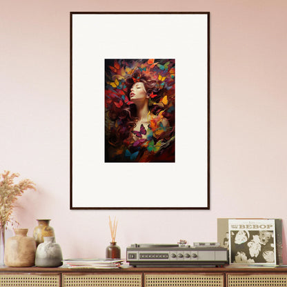 Framed wall art of a person in a dream cascade, enhancing vibrant room decor