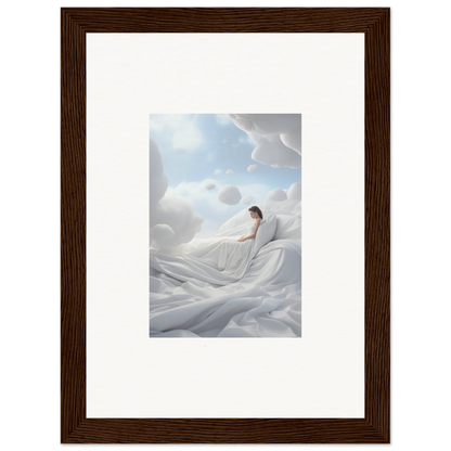 Framed wall art of a person on white fabric for a serene cotton dream room decor