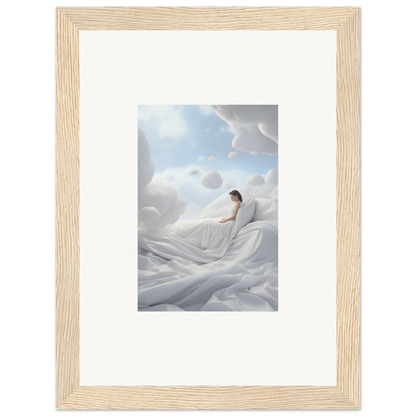 Framed wall art of a person on cotton dream fabric for elegant room decor